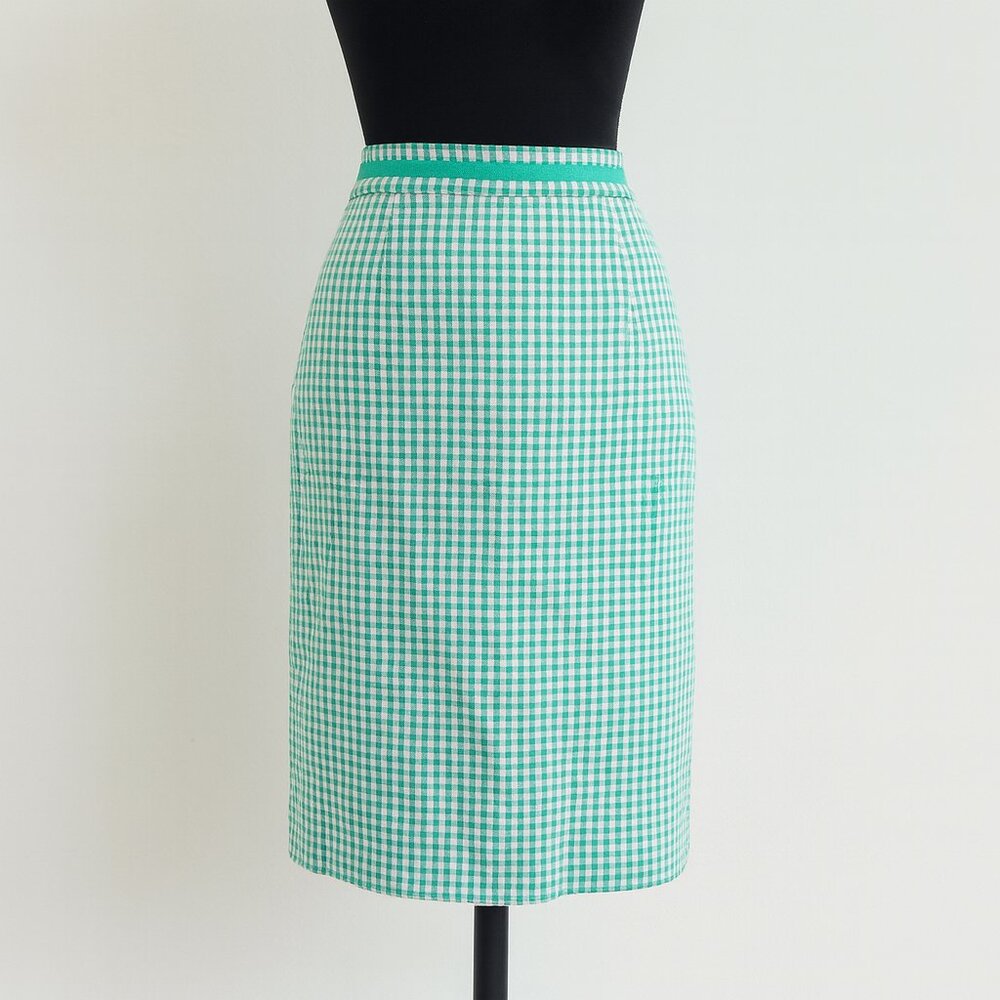 Boden Green White Gingham Lined Pencil Skirt Women's Size 10R